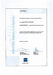 Certificat ZEISS - OPTICS CONCEPT