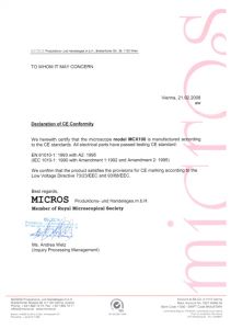 Certificat CE MCX100