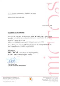 Certificat CE MCX100 LCD