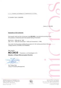 Certificat CE MCX500
